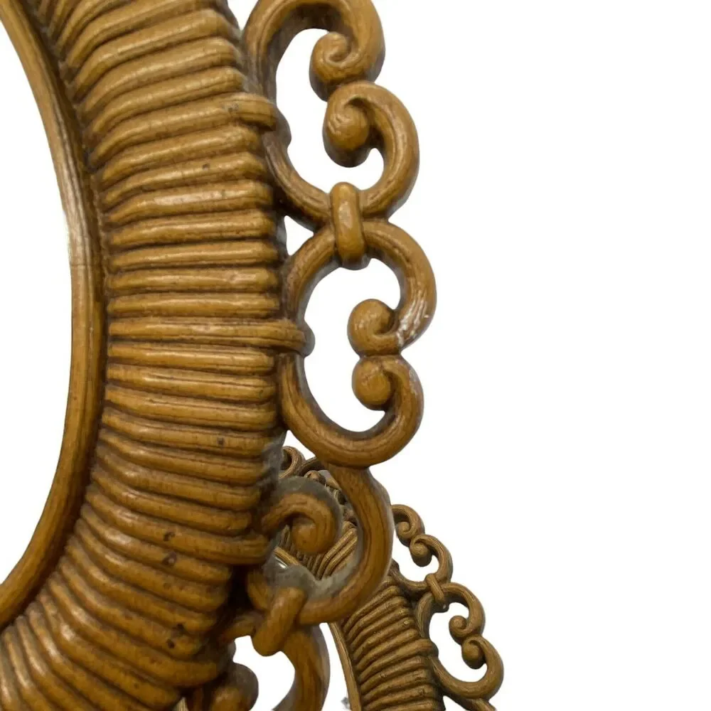 Ornate Mirrors Homco Brown Molded Plastic Faux Rattan Set of 2 Vtg 1978